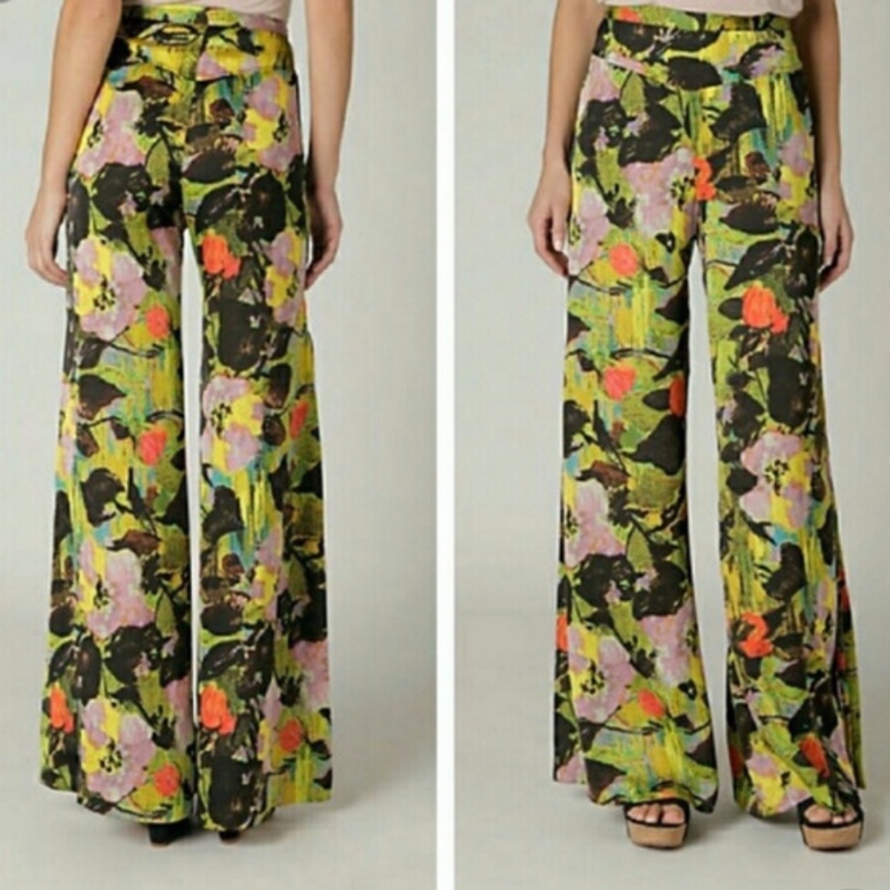 Anthro I Leifnotes Black Floral Palazzo Pants, 6